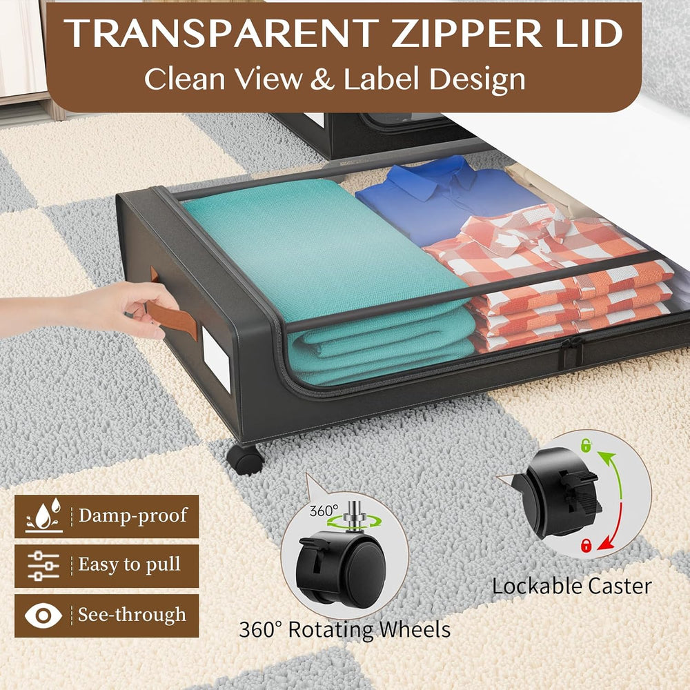 Under Bed Storage with Wheels, UnderBed Storage Containers with Clear Lid and...