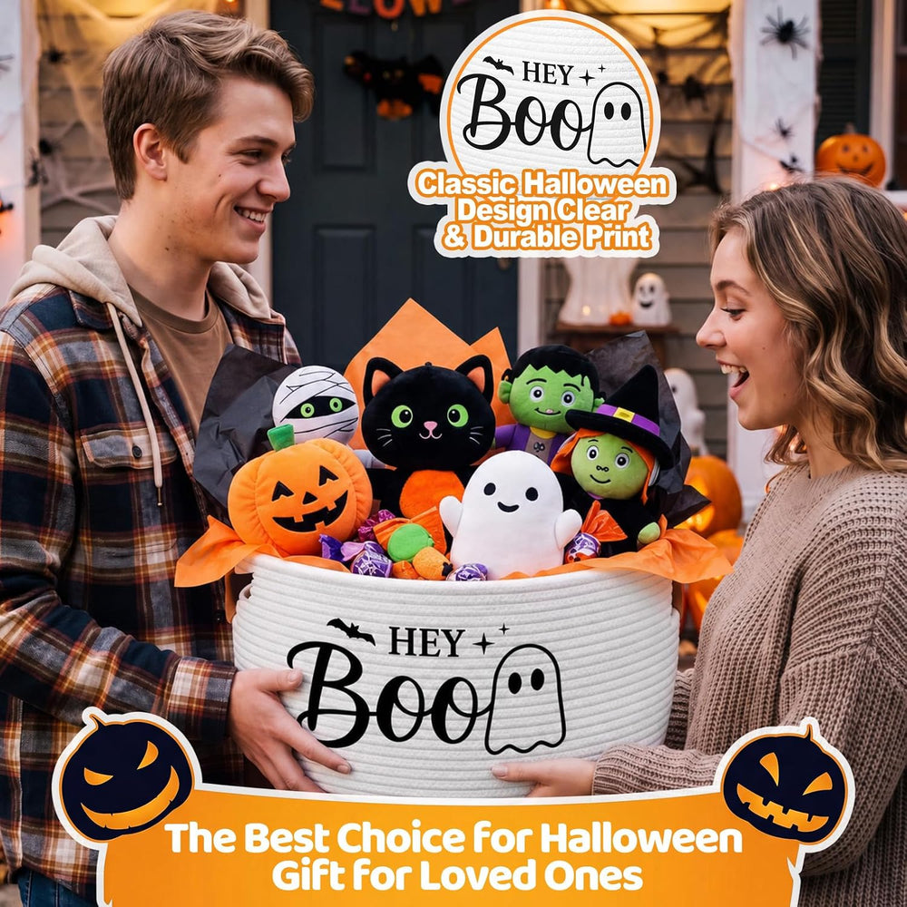 Potchen 2 Pcs Halloween Boo Cotton Rope Basket with Handles