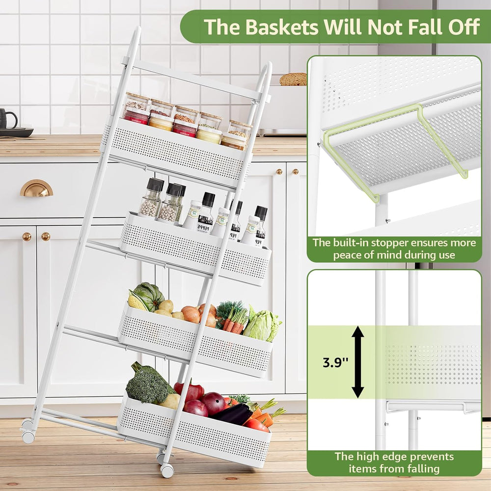 KINGRACK 5 Tier Slim Rolling Cart with Drawer, Metal Utility Storage Cart | 4...