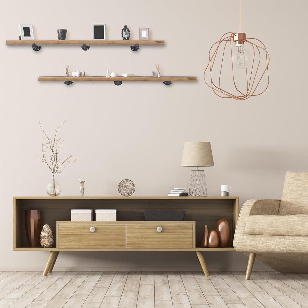 TEN49 Real Wood Rustic Floating Shelves Wall - 48 Wide Small Wooden Industria...