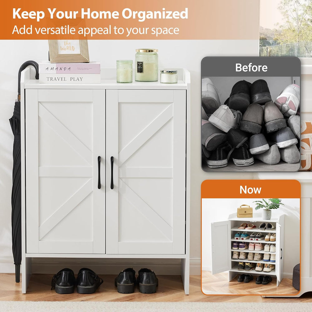 Mericonia Farmhouse Shoe Cabinet with Doors, Modern Large 5-Tier Shoe Storage...