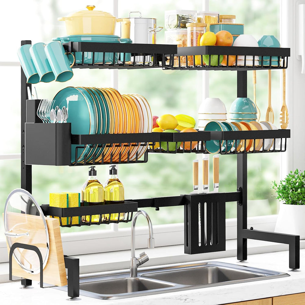 Sakugi Over The Sink Dish Drying Rack - Adjustable 3 Tier XX-Large Capacity S...