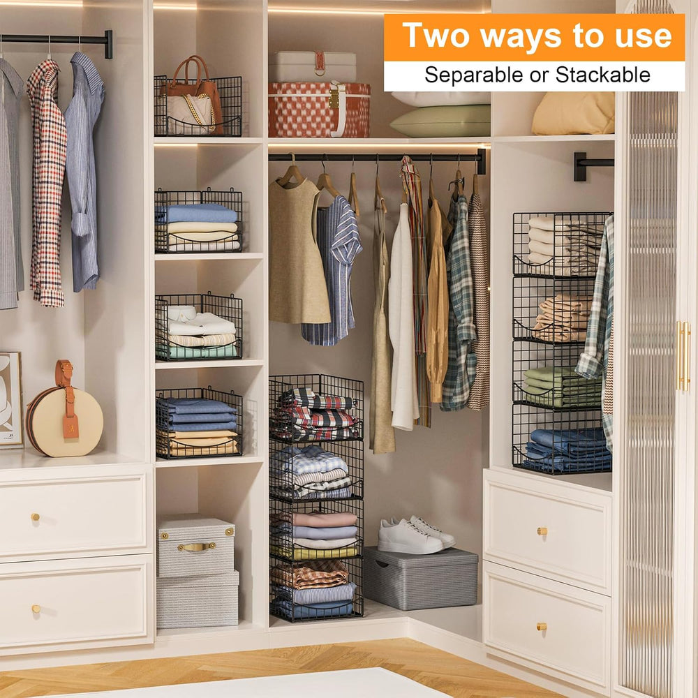 Hongtamoya 4-Tier Stackable Closet Organizers and Storage Shelves, Clothes St...