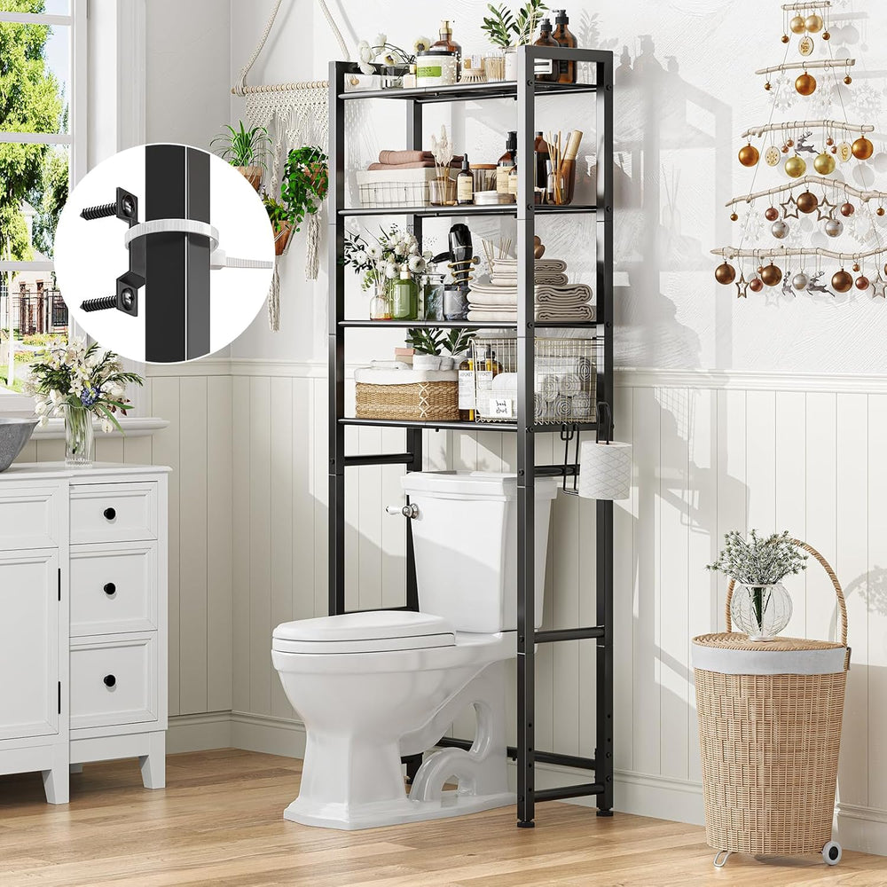 Simple Trending 70.75" Over Toilet Storage Rack with Paper Holder, Black