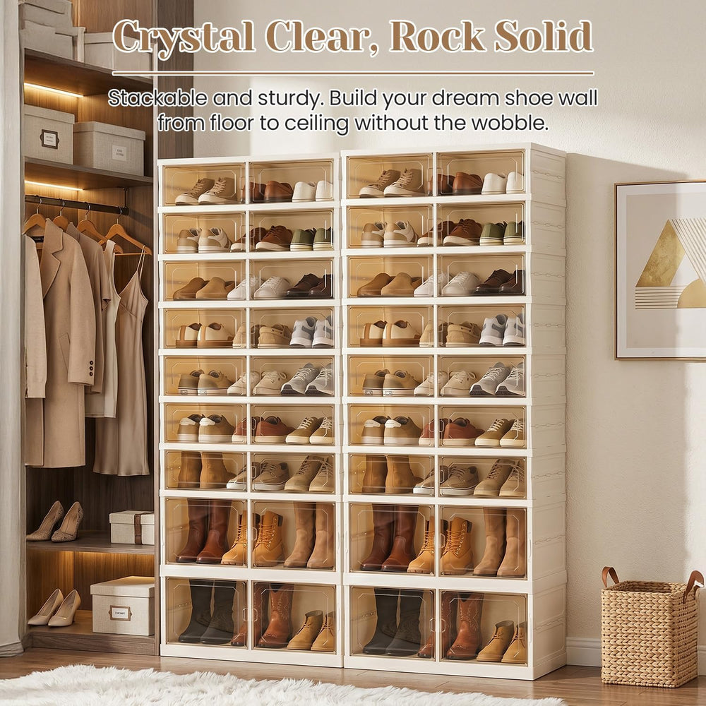 Foldable Shoe Rack, 9-Tier Shoe Storage Cabinet with Clear Doors for Closet