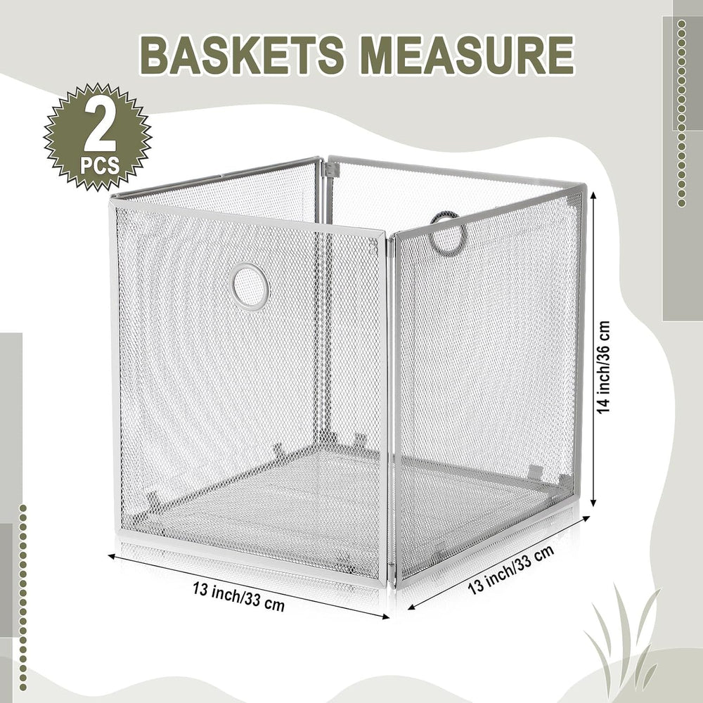 2 Pcs Foldable Metal Cube Storage Baskets, 13x13in, Grey