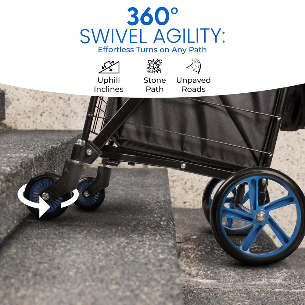 SereneLife Large Folding Utility Shopping Cart with Removable Liner – Heavy D...