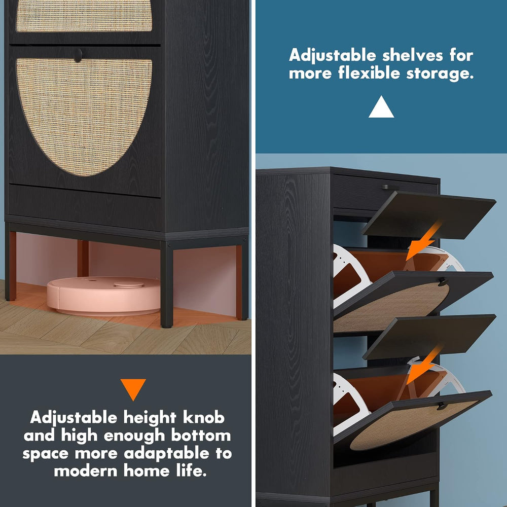 Brafab Shoe Cabinet, Shoe Rack Storage Organizer with 2 Flip Drawers, Natural...