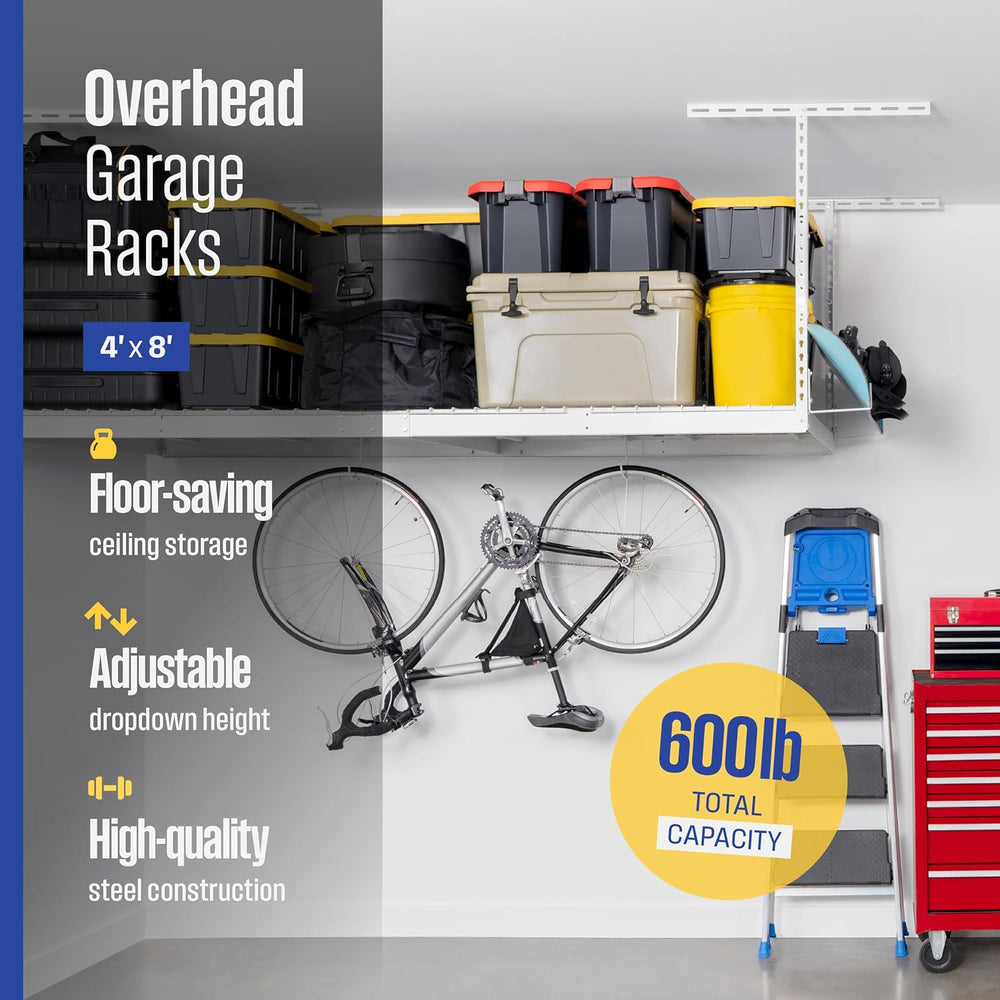SafeRacks 4x8 Overhead Garage Storage Rack, 5-pc Hook Pack, 24"-45"...