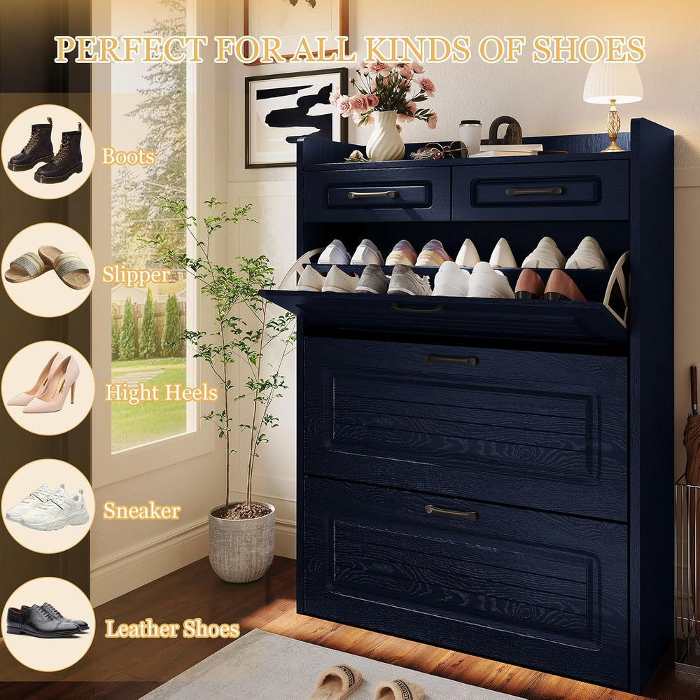 ODUWA Shoe Cabinet with 3 Flip Drawers and 2 Storage Drawers, Shoes Organizer...