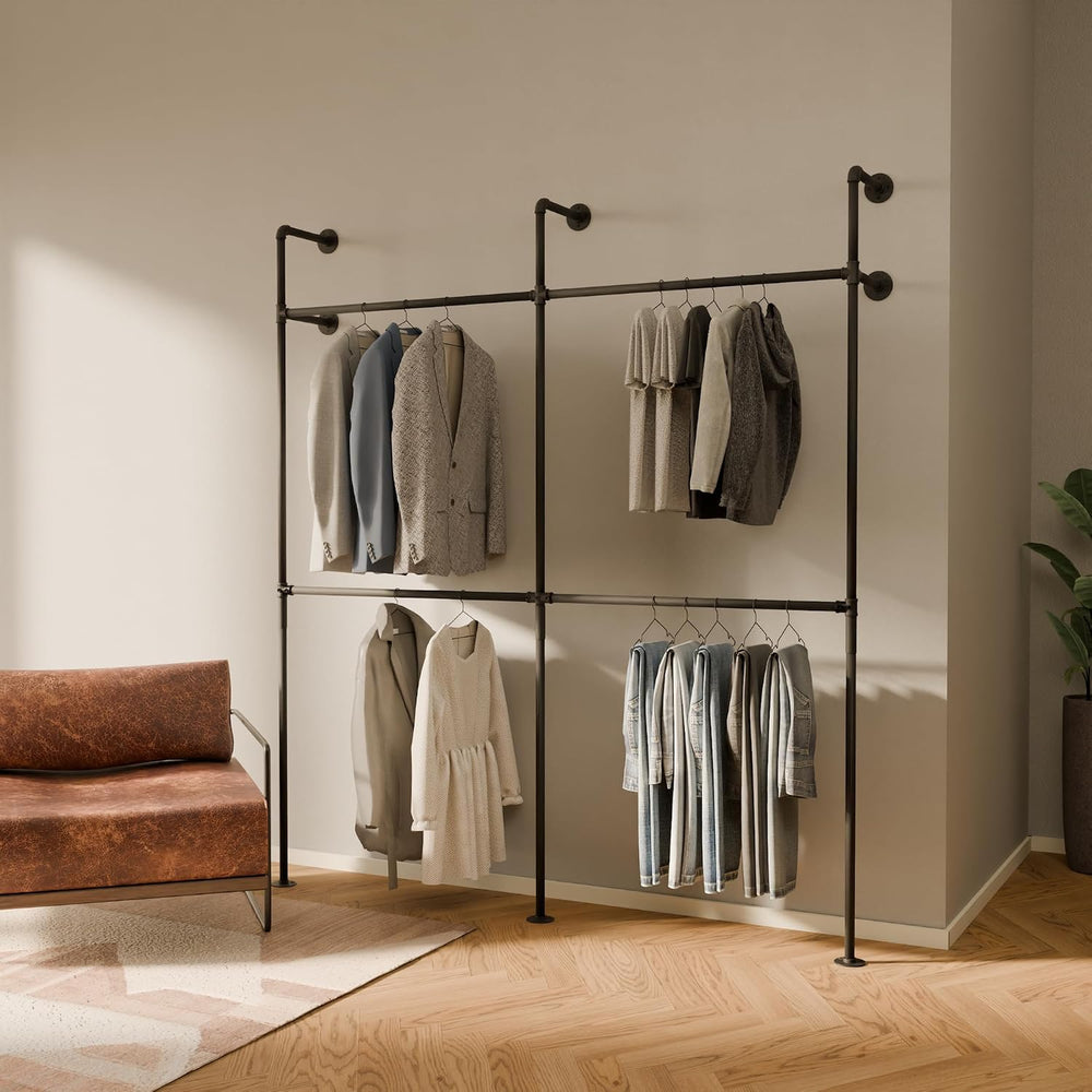 pamo Industrial Clothing Rack Wall Mounted Black – 79" W × 87" H, 6...