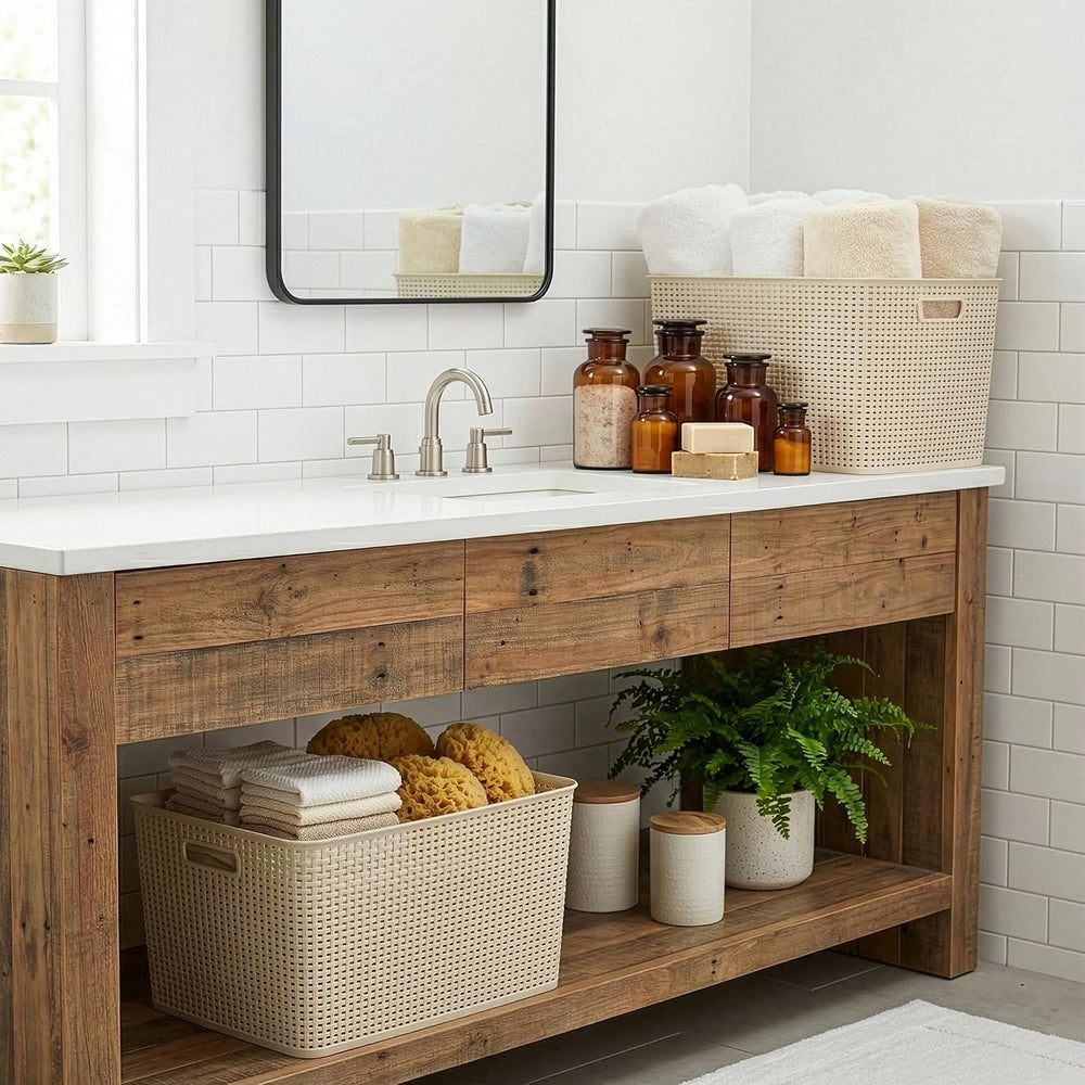 BINO | Plastic Storage Baskets, 45 Liter - 2 Pack, Natural | THE WOVEN COLLEC...