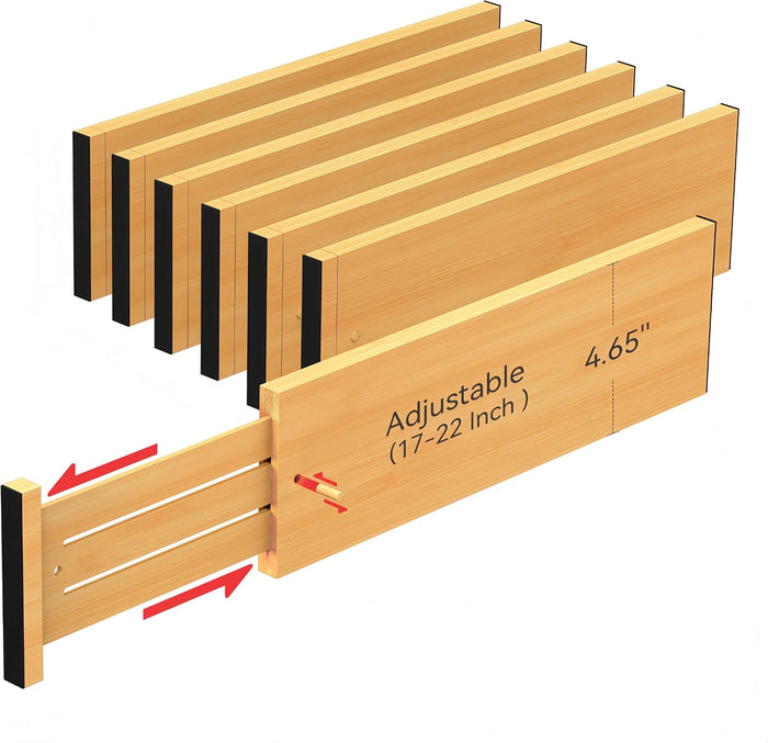 FJO 6 Pack Bamboo Drawer Dividers 4.65" High Adjustable from 17'' to 22''