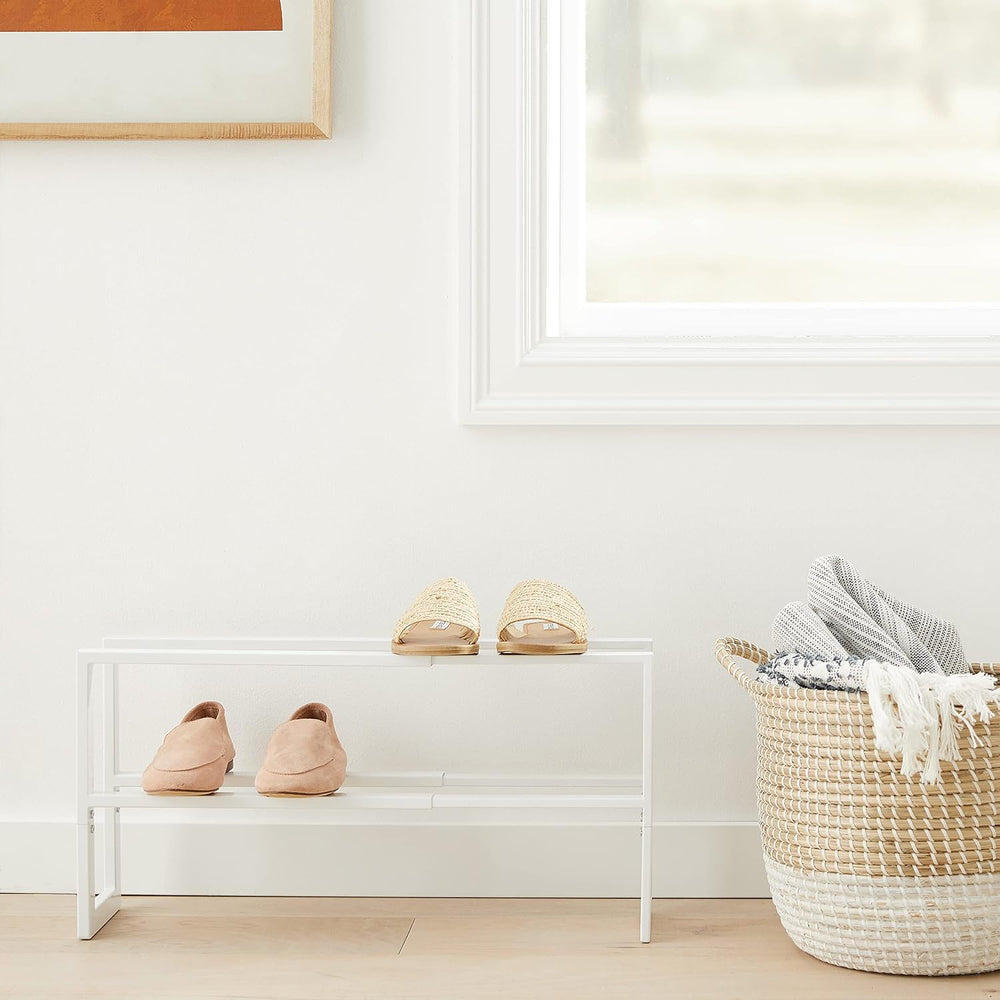 YAMAZAKI Home Expanding Shoe Rack, Metal, Adjustable Steel One Size White