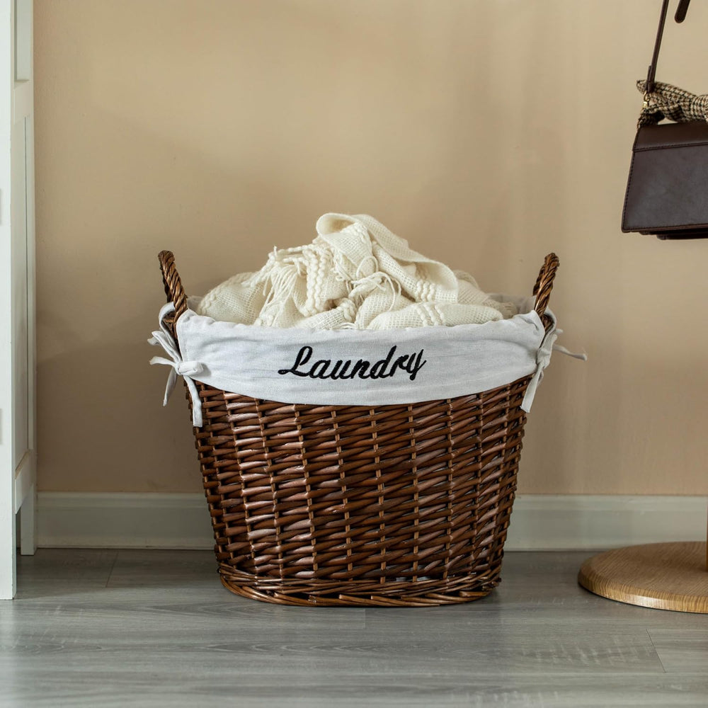 Handwoven Laundry Basket with Liner & Handles - Boho Decorative Storage H...