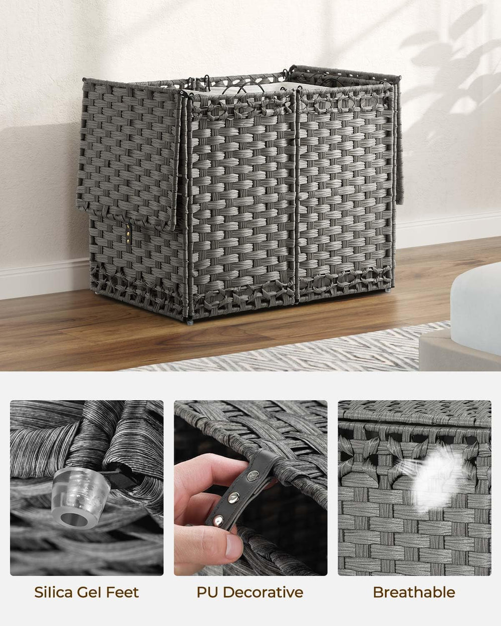 Greenstell Laundry Hamper with Lid and 2 & 1 Removable Liner Bags, No Ins...