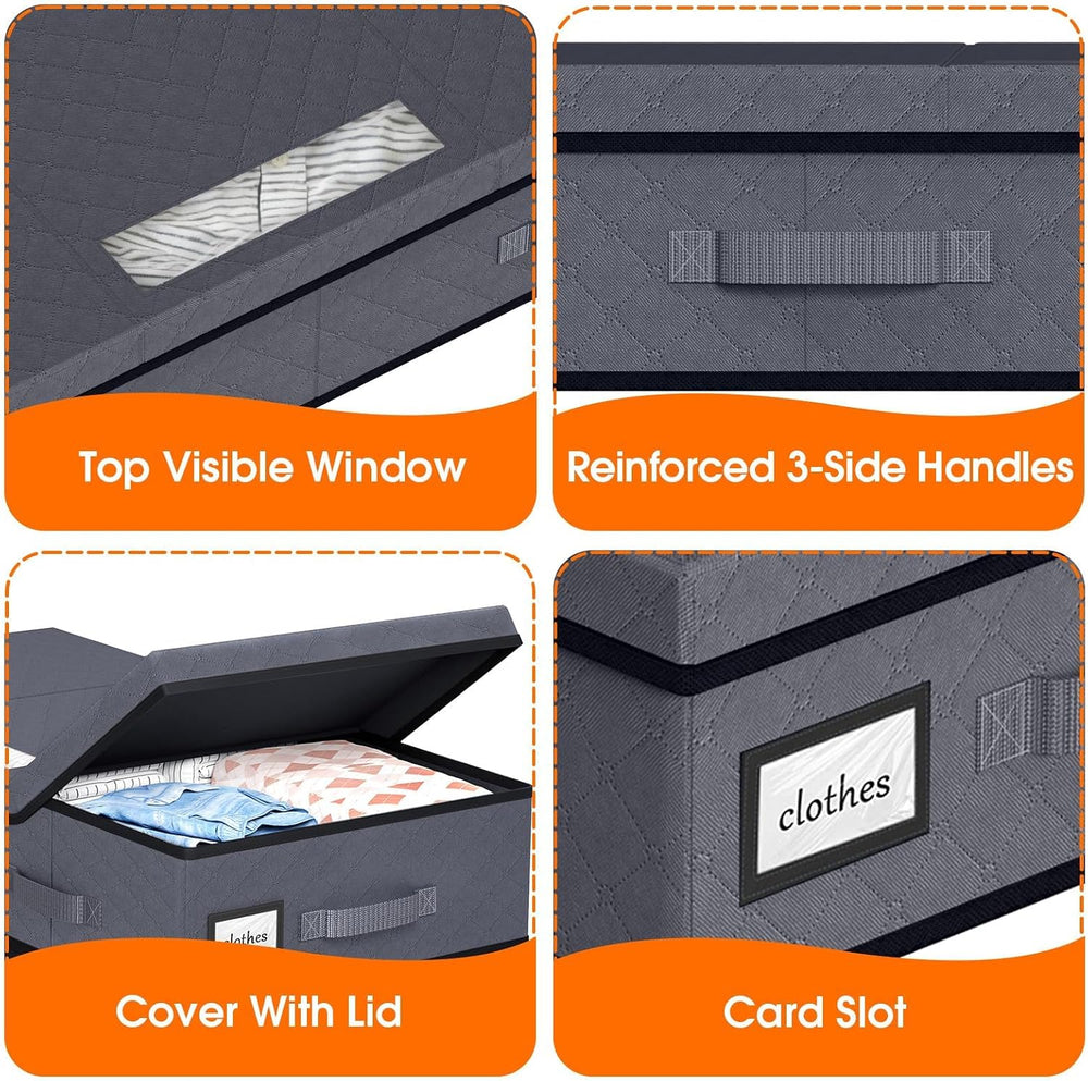 StoreHappily Under Bed Storage Containers with Lids, 3 Pack Foldable Grey