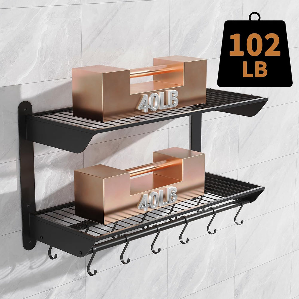 YIGII Wall Mounted Pot Rack 30 Inch, 2-Tier Kitchen Storage Shelf