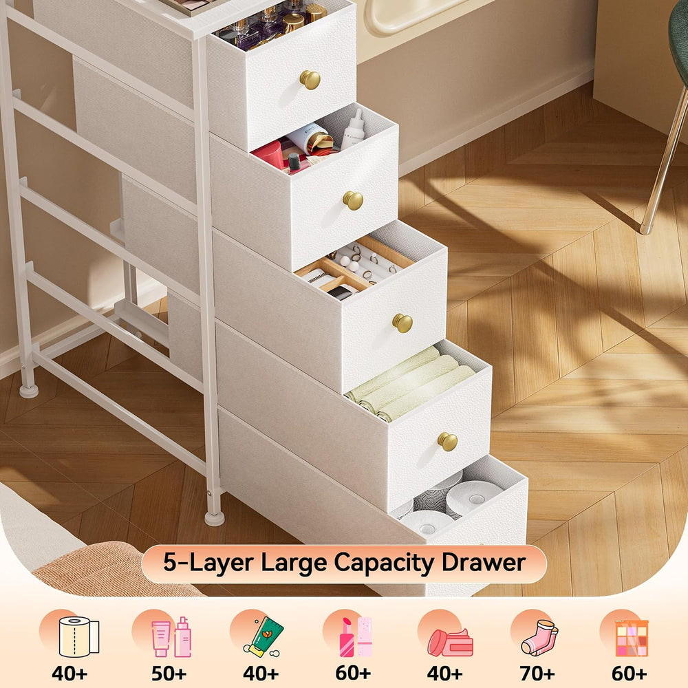 Narrow Dresser Storage Tower with 5 Drawers, Vertical Slim Dresser Chest of D...