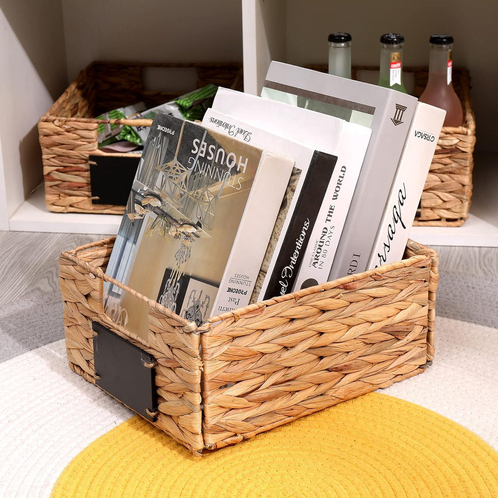 Woven Storage Baskets Set of 4 Basket with Chalk Labels, 10.8x9x4.9 Inch