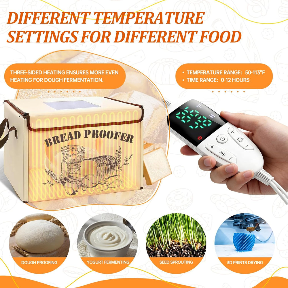 Folding Bread Proofing Box with Lid, Bread Proofer 3-Side Even Fever 50-113℉ ...