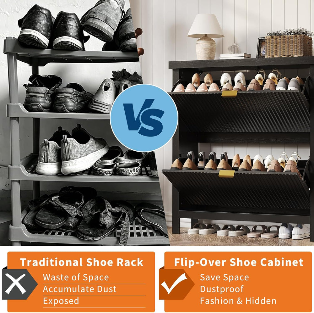 Garvee Fluted Shoe Cabinet Storage for Entryway with 2 Flip Drawers