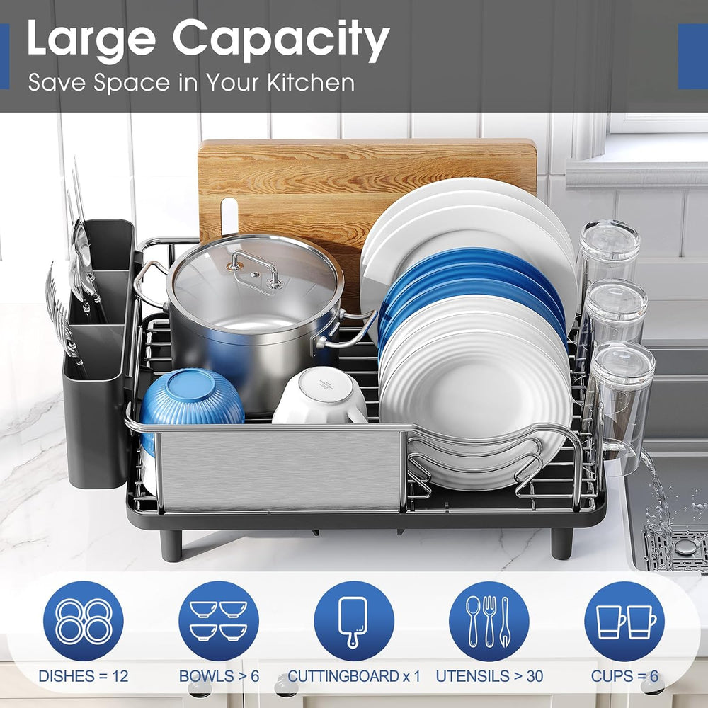 Urackify Stainless Steel Dish Drying Rack for Kitchen Counter, Black