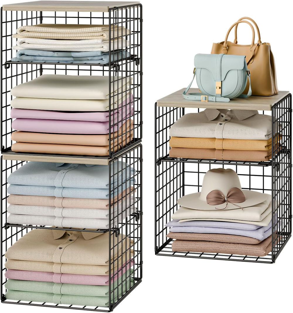 6-Tier Stackable Closet Organizers and Storage Basket, Set of 3 Closet Shelf ...