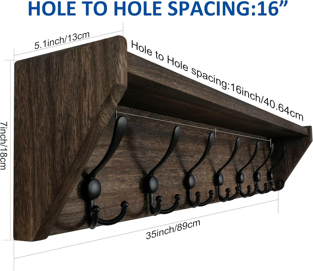 WEBI Coat Rack Wall Mount with Shelf,35" Long Wall Shelf with Hooks Unde...