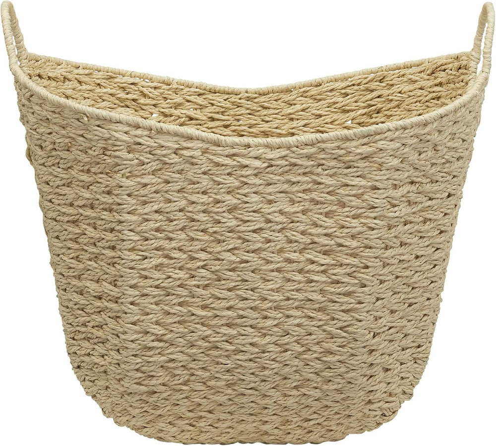 Household Essentials Cream Paper Rope Basket with Handles, Natural Woven Stor...