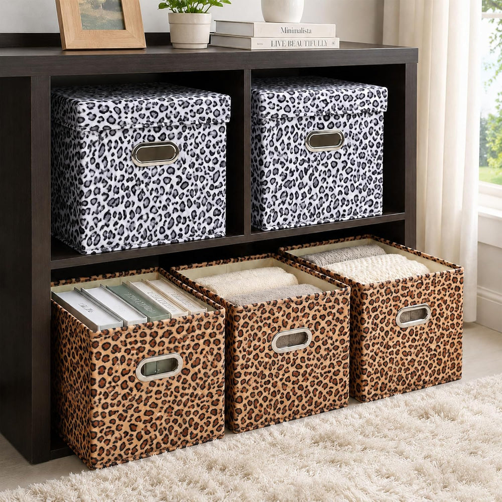 ANMINY Leopard Cheetah Print Storage Cubes Bins with Lids, 11Inch 4PCS