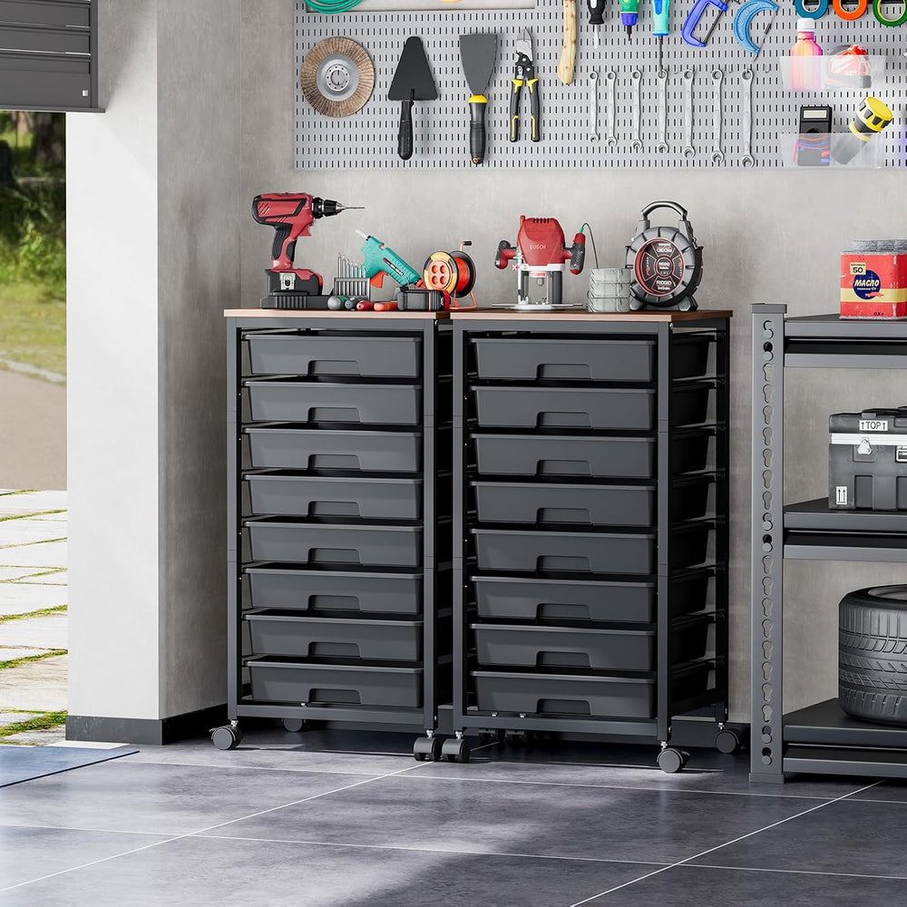 SYKIARIOL Rolling Storage Cart with Drawers, 8 Drawers Utility Cart,Black