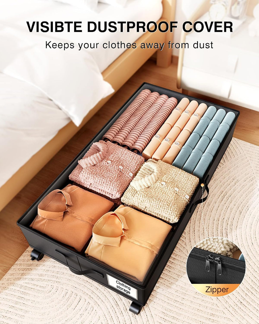 Under Bed Storage with Wheels,2Pack Underbed Shoe Storage Organizer,7.5-10.6 ...