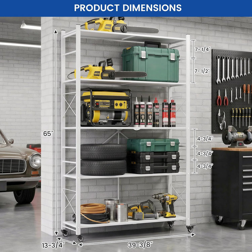 ALANNG 40" W Foldable 5-Tier Storage Shelves on Wheels Adjustable