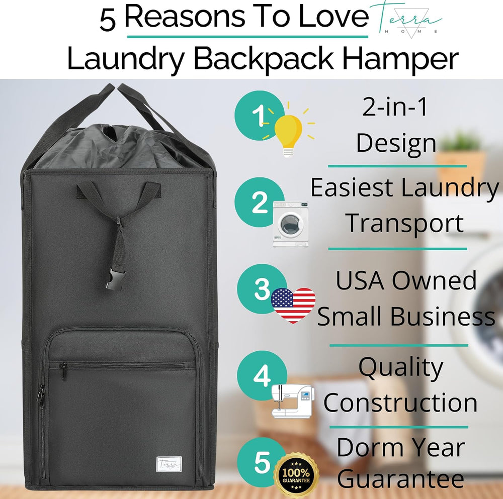 TERRA HOME College Essentials Travel Size Laundry Backpack - Portable, Durabl...
