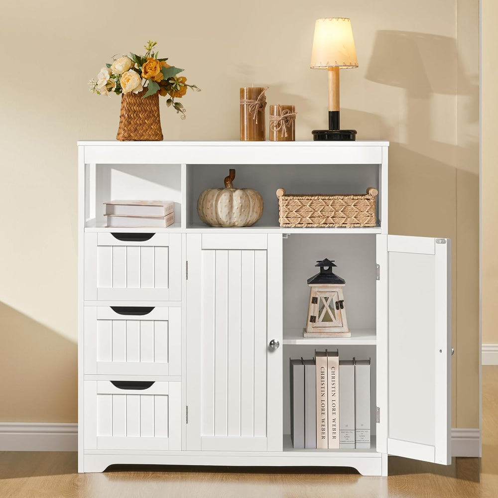 Yaheetech Small Bathroom Storage Cabinet with 3 Drawers & 2 Doors, White