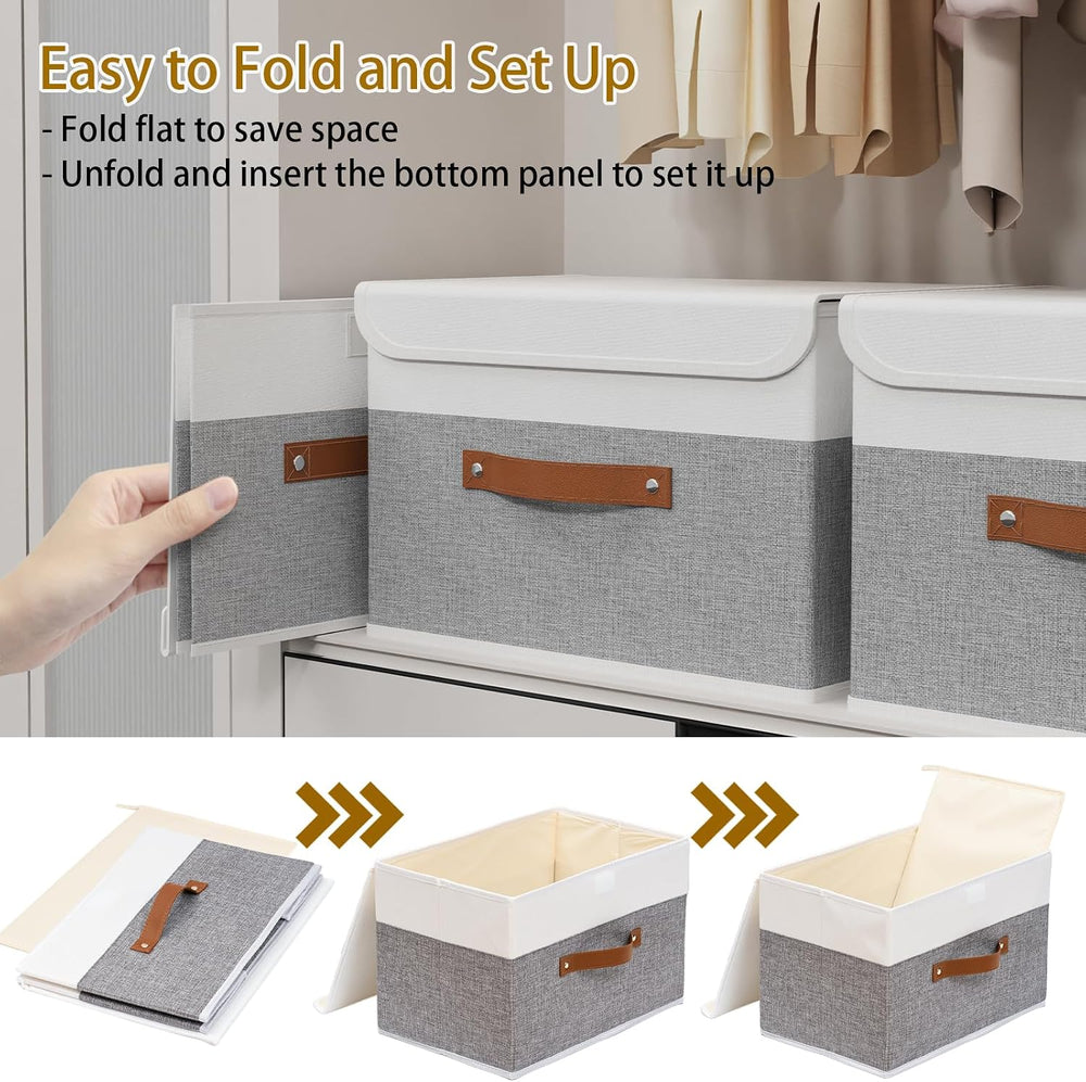 Yawinhe Storage Bins with Lids,White/Grey,17.7x11.8x11.8in,3-Pack