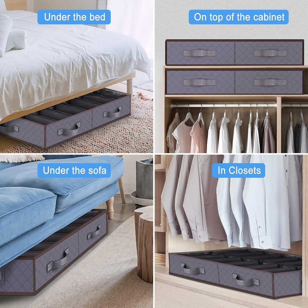 Set of 2, Under Bed Shoe Storage Organizer, Gray