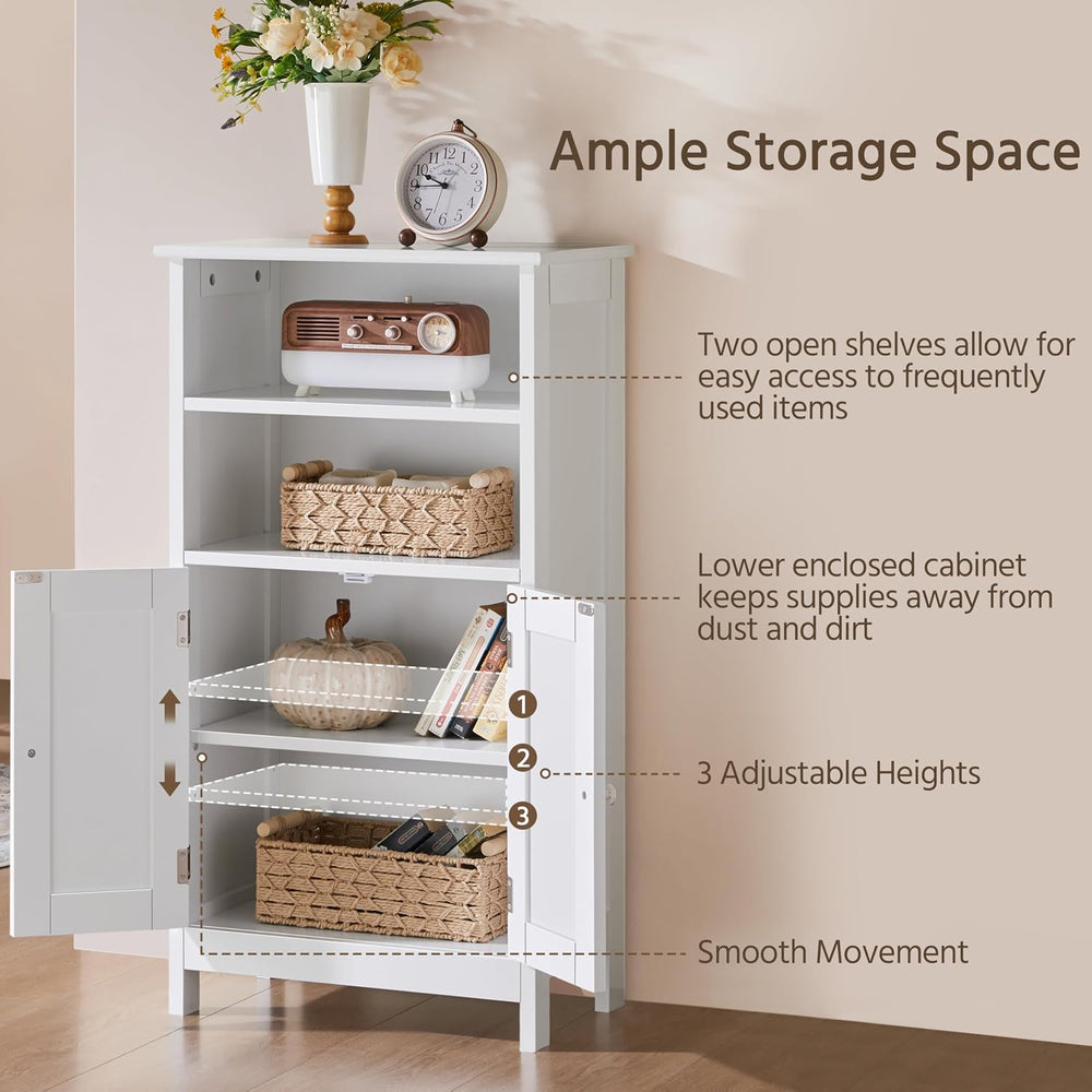 Yaheetech Bathroom Storage Cabinet with Shelves and Beadboard Doors, White