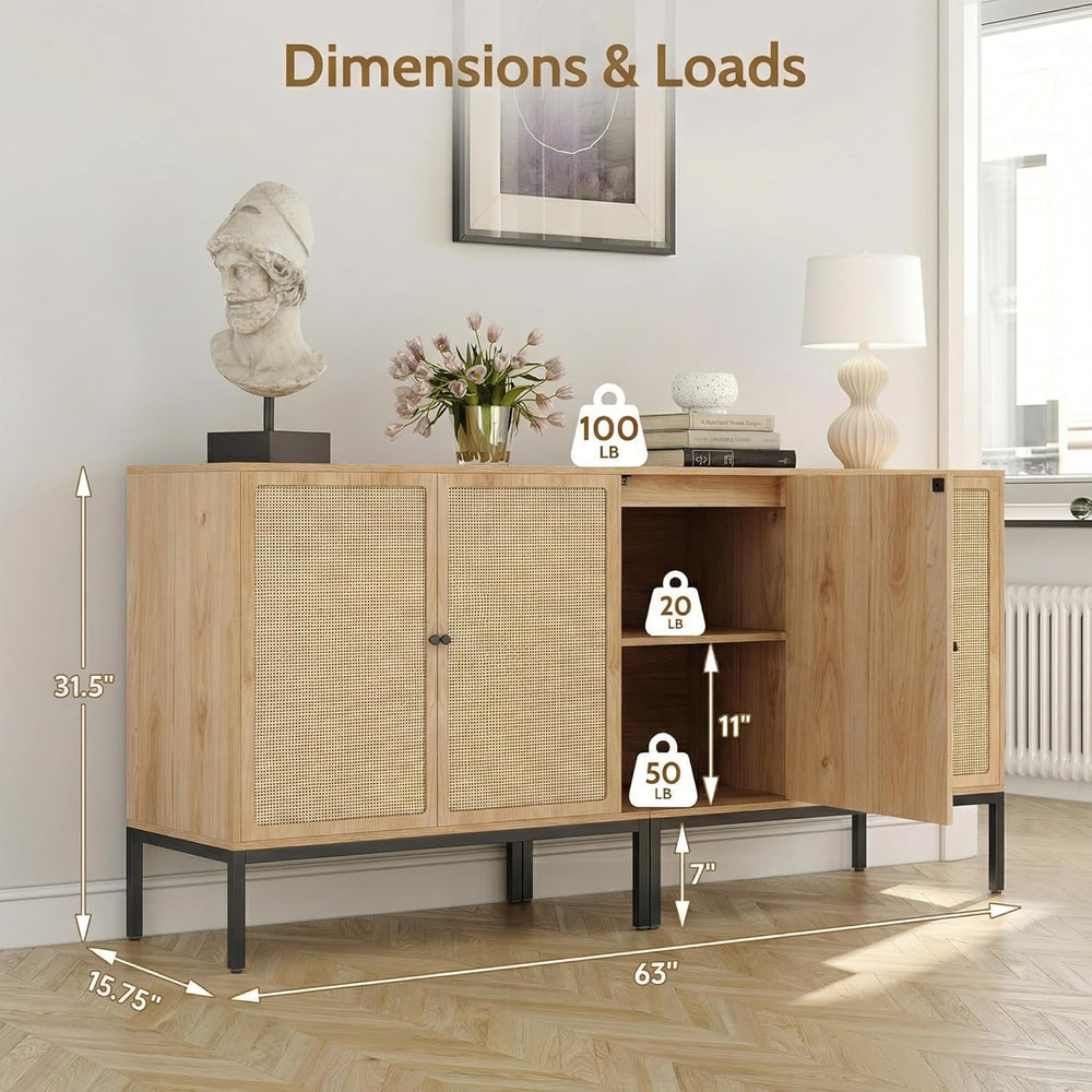Yechen Set of 2 63" Sideboard Cabinet with Natural Rattan Doors, Buffet ...