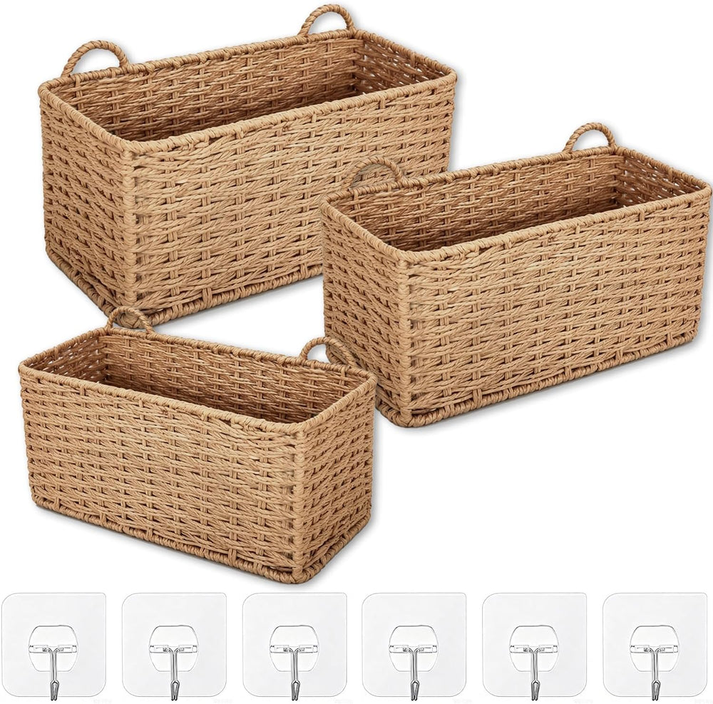 Woven Wall Baskets Set of 3, Boho Wicker Hanging Organizer 3 Sizes