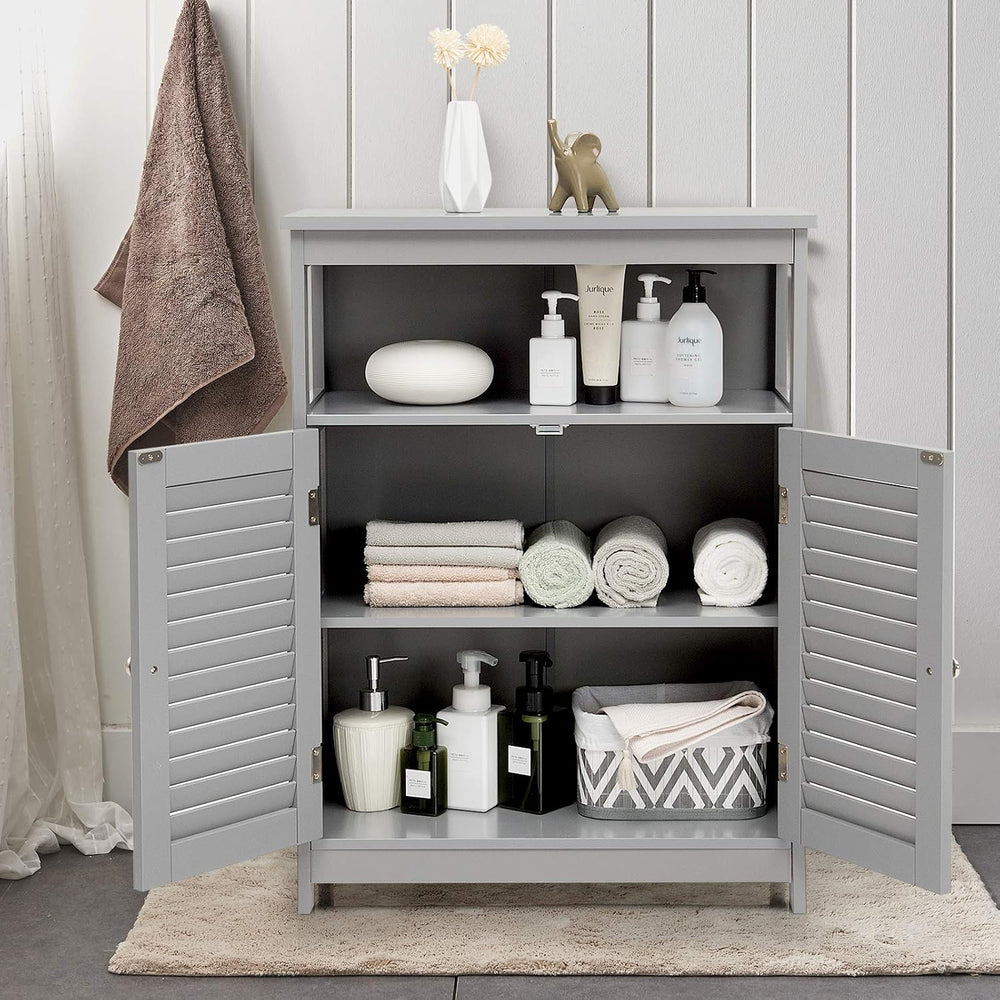 Tangkula Bathroom Floor Cabinet, Wooden Freestanding Storage Cabinet with Dou...