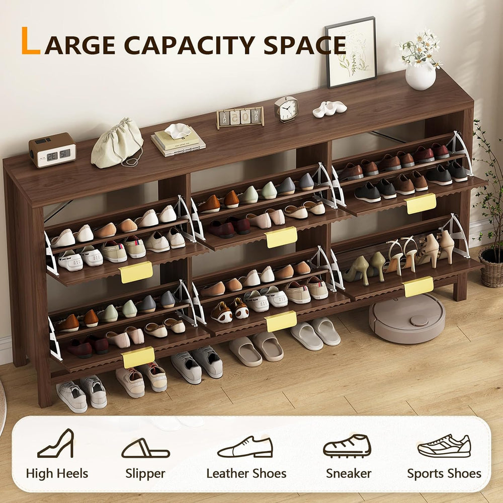 YOMILUVE 63" Shoe Cabinet Storage for Entryway, Fluted Shoe Cabinet with...