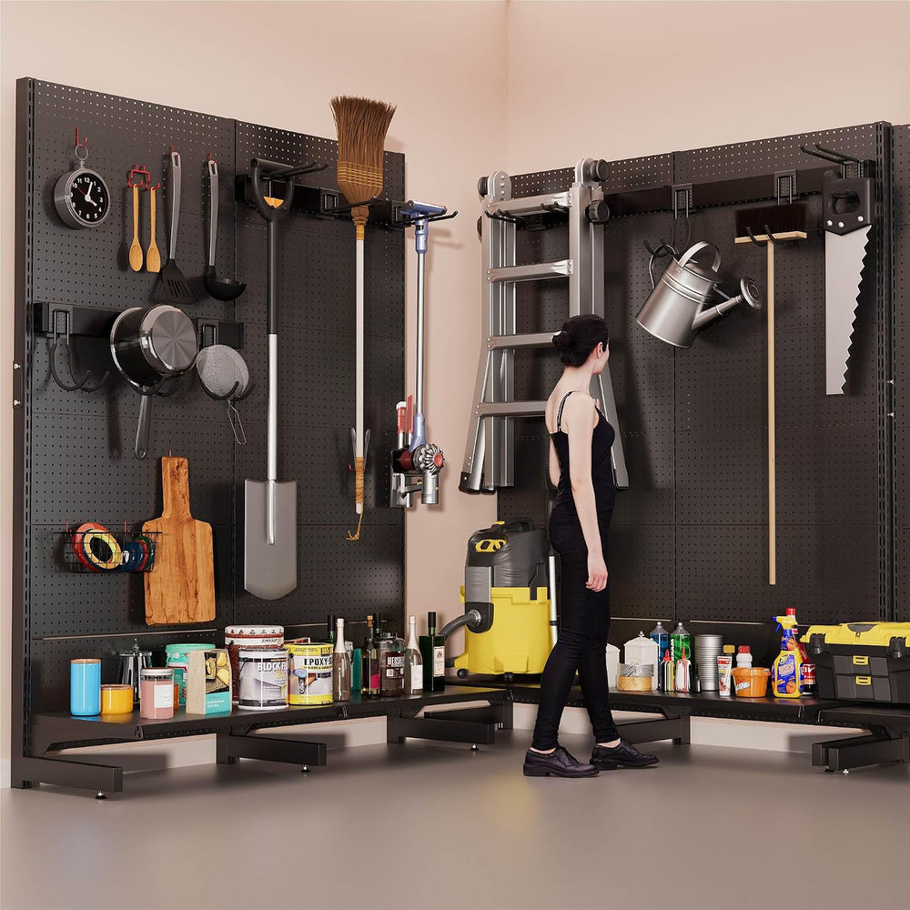JWX Garden Tool Organizer for Garage, Freestanding Pegboard Rack