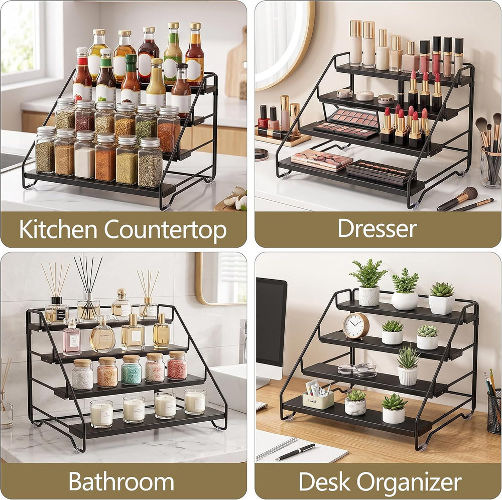 4-Tier Adjustable Depth Spice Rack Organizer for Cabinet,Pantry,Countertop