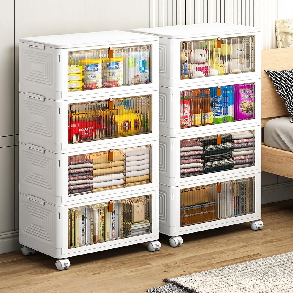 4 Tier Plastic Storage Bins with Lids 35QT, Stackable Storage Containers with...
