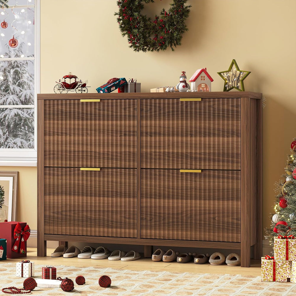 47" Fluted Shoe Cabinet Stoarge with 4 Flip Drawers for Entryway, Hallway