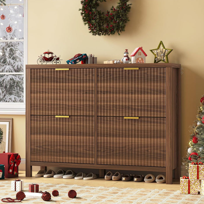 47" Fluted Shoe Cabinet Stoarge with 4 Flip Drawers for Entryway, Hallway