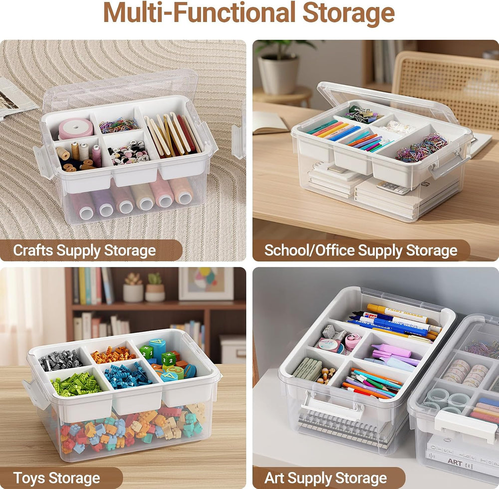 80Qt Stackable Storage Bins with Lids Trays Craft Box Organizers, 4Pack,WH
