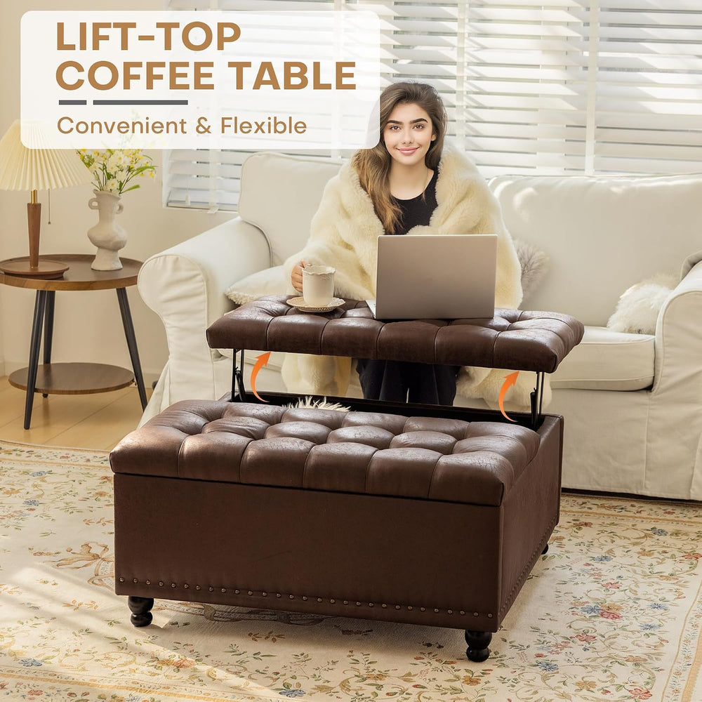 Redlife 35 Inch Large Square Storage Ottoman, Coffee Table Ottoman, Faux